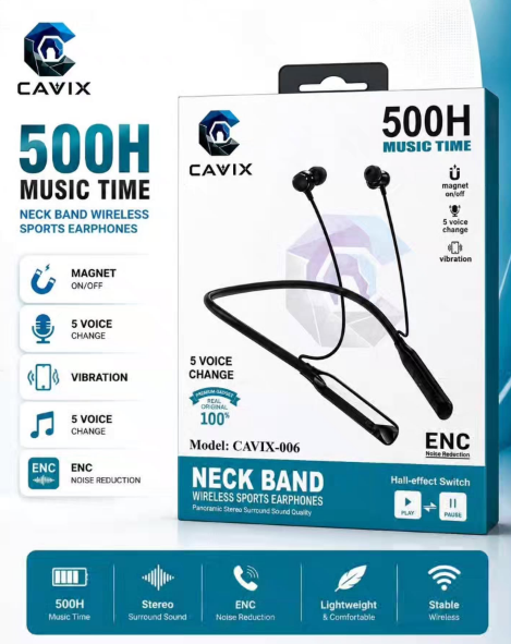 Cavix 006 Neckband Wireless Sports Earphones — 500H Music Time